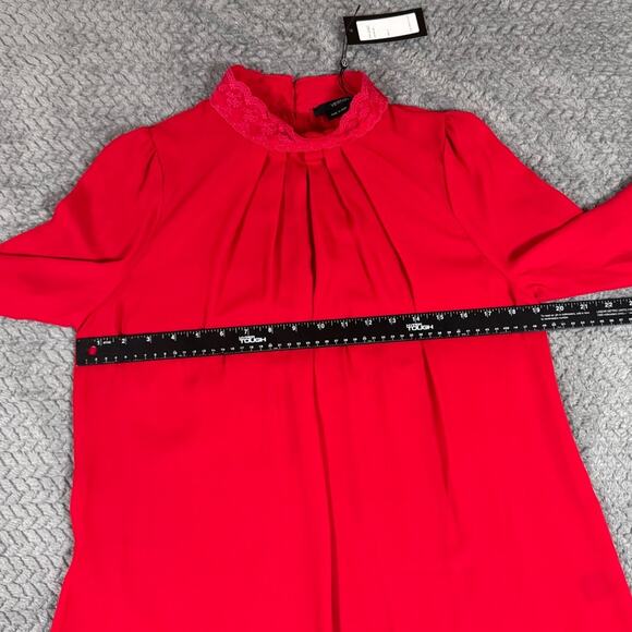 Vertigo Women’s Top Blouse High Neck Long Sleeve Goth Lace Collar Red Medium - Picture 9 of 10